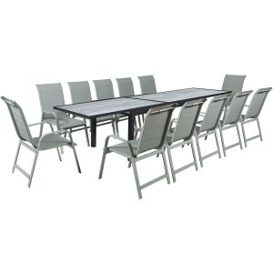 Mesa extensível e cadeiras de jardim em alumínio <<lagos>> - 200/320 x 105