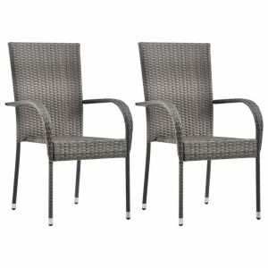 Cadeiras de exterior empilháveis 2 pcs vime pe cinzento