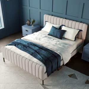 Cama estofada 160x200cm com cabeceira ajustável linho cinzento bege