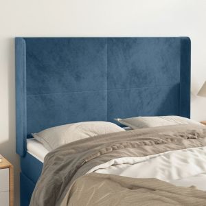 Cabeceira cama c/ abas veludo 147x16x118/128 cm azul-escuro ptob2860