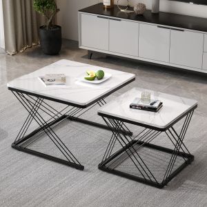 Mesa de centro 2 peças branco preto 45x60x45cm