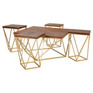Conjunto florencia mesa de centro e 4 bancos em metal dourado