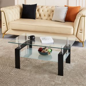 Mesa de centro em vidro transparente 2 níveis 44x100x60cm