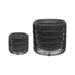 Conjunto de 2 vasos para plantas brodiea 26/45 cm rattan sintético preto