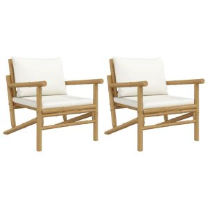 vidaXL sillas de jardín de bambú 2 unidades con cojines blanco crema