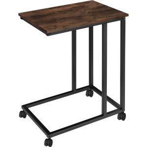 Mesa auxiliar, forma de c, industrial, 48 x 35 x 70 cm, madeira oscura