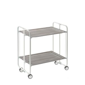 Carrinho de serviço dobrável bauhaus, armação de metal branco, 2 bandejas