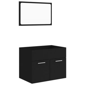 2 pcs conjunto de móveis de casa de banho contraplacado preto
