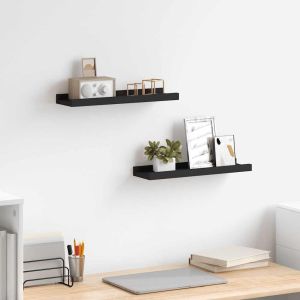 Unidade de prateleiras com rebordo 2 pcs 40x9x3 cm mdf preto