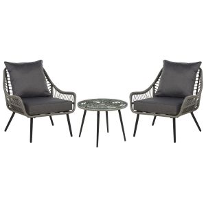 Conjunto bistro com almofadas laureto rattan sintético cinzento