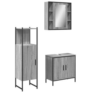 3 pcs conjunto móveis wc derivados de madeira cinzento sonoma