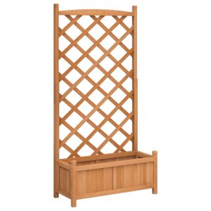 vidaXL jardinera con enrejado de madera maciza de abeto marrón