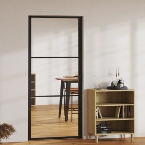 Porta de interior em vidro esg e alumínio 93x201,5 cm preto weg1786