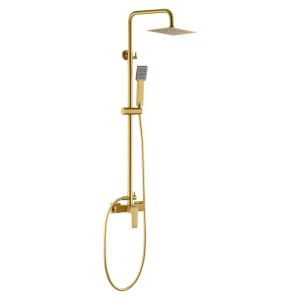 Coluna de duche extensível, chuveiro termostático extraplanoouro escovado