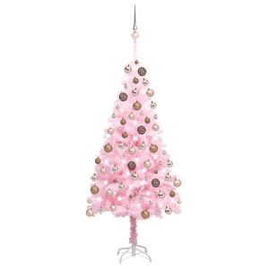 vidaXL árbol de navidad preiluminado con luces y bolas rosa 150 cm