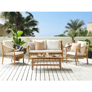 Conjunto de jardim com mesa 4 lugares maggiore bambu castanho claro