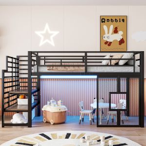 Cama beliche 90x200cm com escada e arrumação metal e mdf – preto