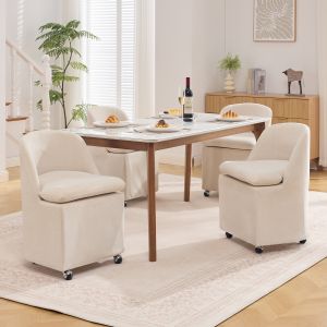 Silla de comedor giratoria con ruedas chenilla beige 2 piezas