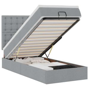 vidaXL cama otomana con colchón y LED tela gris claro 90x200 cm