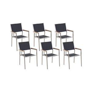 Conjunto de 6 cadeiras de jardim grosseto aço inoxidável preto