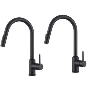 Misturador de cozinha - inox - extraível - 2 jatos - giratório 360° - preto