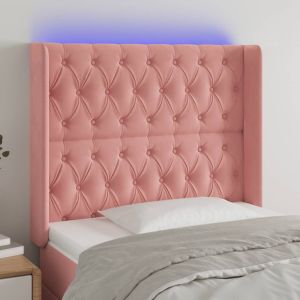 Cabeceira de cama c/ luzes LED veludo 103x16x118/128 cm rosa ptob4540