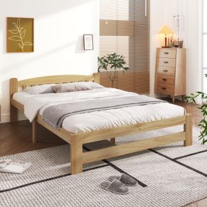 Cama de casal 140x200cm com cabeceira e estrado madeira – natural