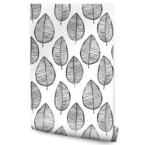 Papel de parede de quarto não tecido de folhagem preta e branca