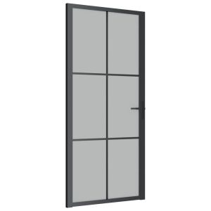 Porta interior 93x201,5 cm vidro fosco e alumínio preto