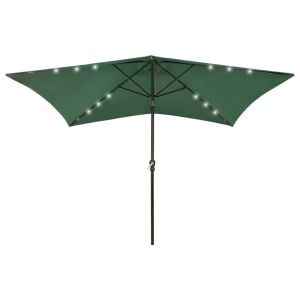 Guarda-sol de jardim com luzes LED e poste de aço 2x3 m verde pt3931