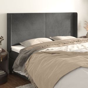 Cabeceira cama c/ abas veludo 163x16x118/128 cm cinzento-escuro