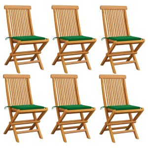 Cadeiras de jardim c/ almofadões verdes 6 pcs teca maciça