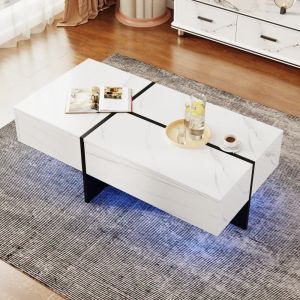 Mesa de centro com iluminação LED e 3 gavetas branco 34,5x100x50cm