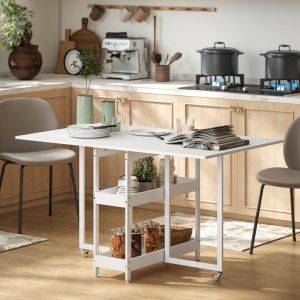 Mesa de jantar dobrável com arrumação madeira branco 75x133,4x80cm