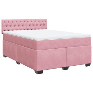 vidaXL cama box spring con colchón terciopelo rosa 140x200 cm