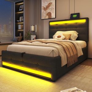 Cama infantil estofada 90x200cm com usb LED cinza