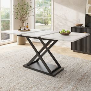 Mesa de jantar extensível mármore branco e preto 75x120x80cm