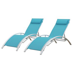 Conjunto de 2 cadeiras de convés galapagos azul textileno - alumínio branco