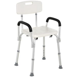 Cadeira para duche liga de alumínio e pe branco e preto 47x50x74-87 cm