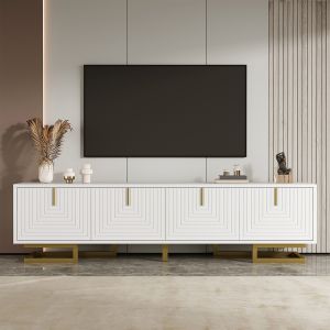 Móvel para tv, puxadores dourados + pés dourados, branco