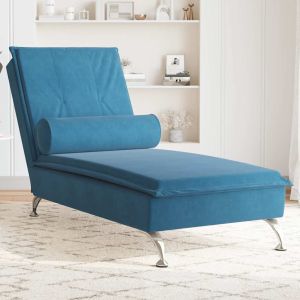 Chaise lounge de massagem com rolo veludo azul wf912413