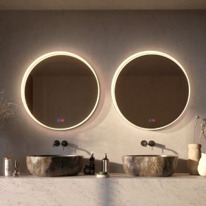 Espelho LED redondo ø80 preto fosco–antembaço–luz fria 6500 k