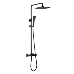 Kibath coluna de duche termostática quadrada 83-120 cm em latão preto mate