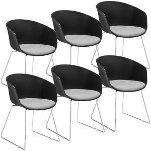 Set de 6 cadeiras de sala de jantar com apoio e asiento acolchoado preto