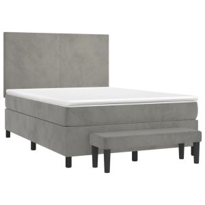 vidaXL cama box spring con colchón terciopelo gris claro 140x200 cm