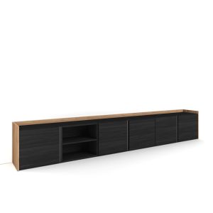 Móvel de tv, 309x35x50 cm, preto e carvalho rf4185