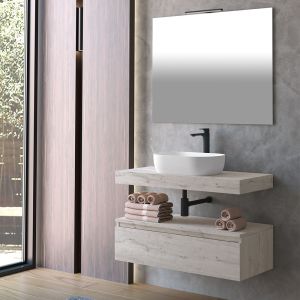 Móveis banho, pia, espelho e parede LED muro 80x45 carvalho cinza pendurado