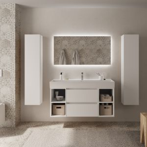 Móvel bequia 120cm + 2 móveis de arrumação centrados + lavatório branco