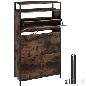 Sapateiro com 3 compartimentos de madeira oscura, castanho 61 x 32 x 130 cm