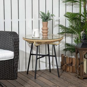 Mesa auxiliar redonda boho bege 50x50x50cm para exterior